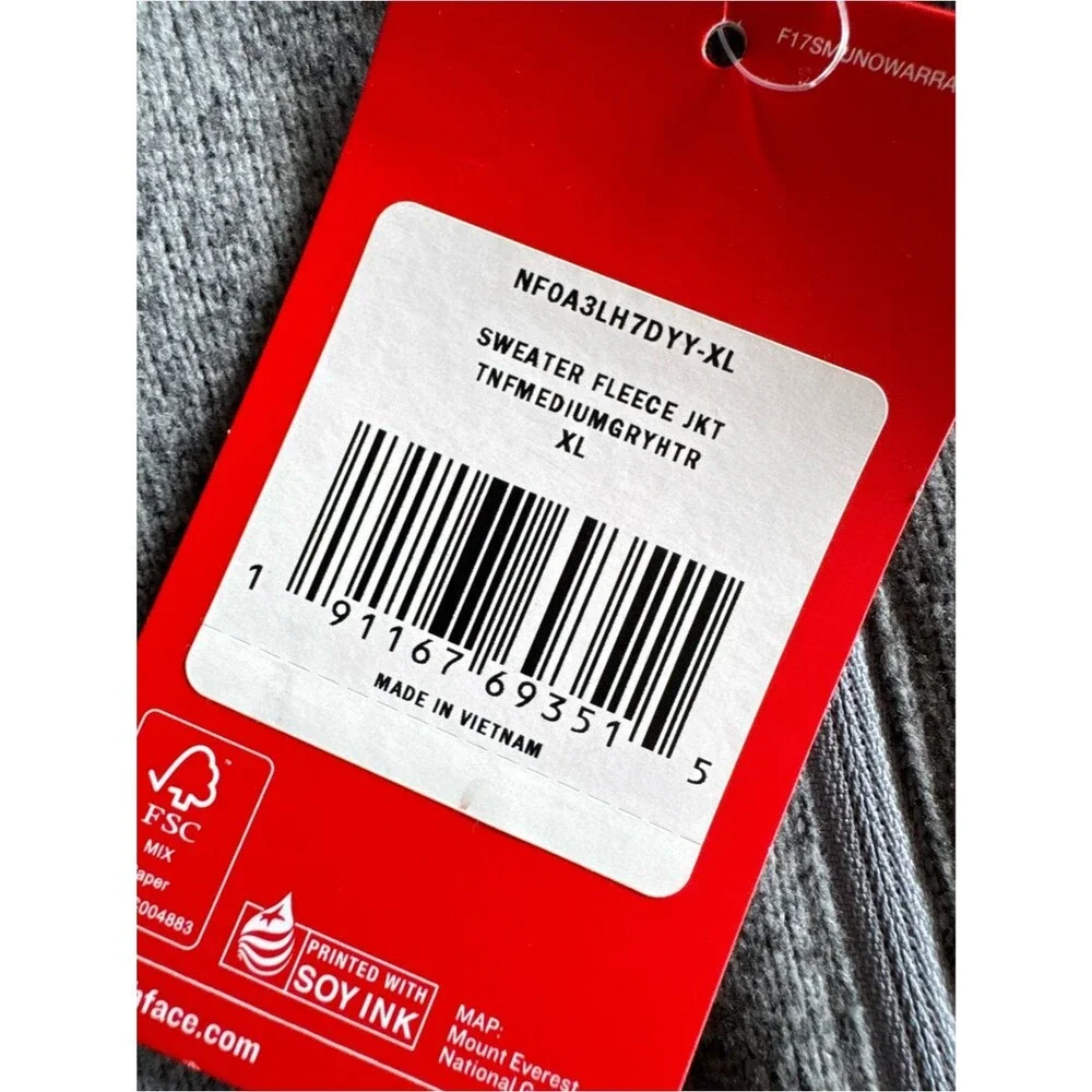 NWT The North Face Sweater Fleece Jacket XL Full Zip Gray